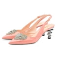 thumbnail image 4 of YDN Women Rhinestone Pointy Toe Slip On Slingback Sandals Chic Metal Mid Heels Buckle Pumps Dressy Prom Event Shoes Size 10.5 Pink, 4 of 4