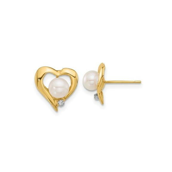 14K Yellow Gold Freshwater Cultured Pearl Heart Earrings