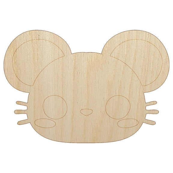 Charming Kawaii Chibi Mouse Face Blushing Cheeks Wood Shape Unfinished Piece Cutout Craft DIY Projects - 4.70 Inch Size - 1/8 Inch Thick