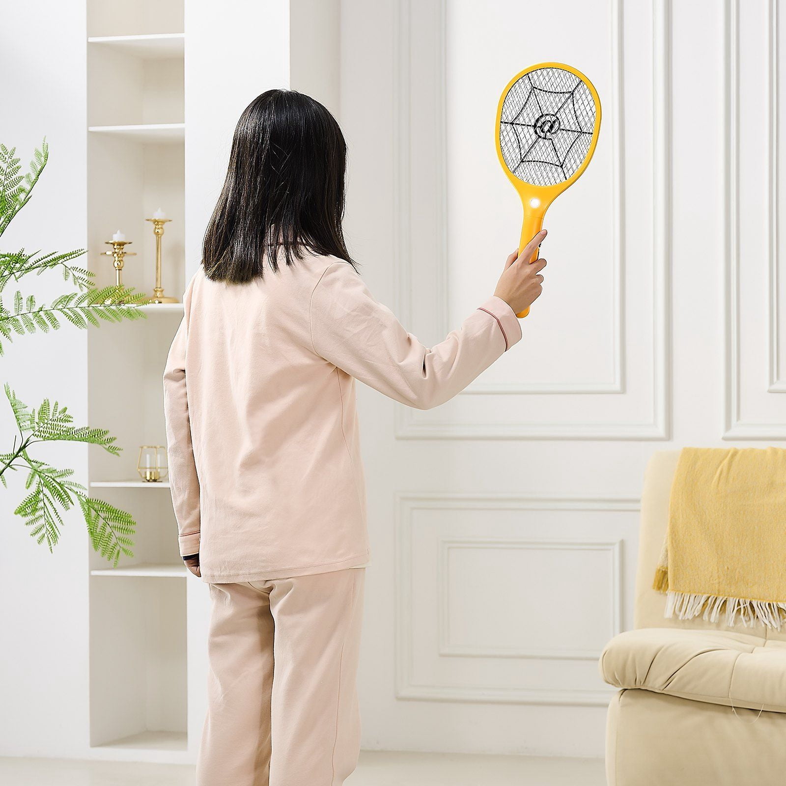 Electric Fly Swatter - Rechargeable Bug Zapper with 3-Layer Mesh, 500mAh Battery for Mosquitoes, Flies, Gnats - Safe Indoor/Outdoor Insect Killer - USB Charging, Ergonomic Handle (Yellow & Black)