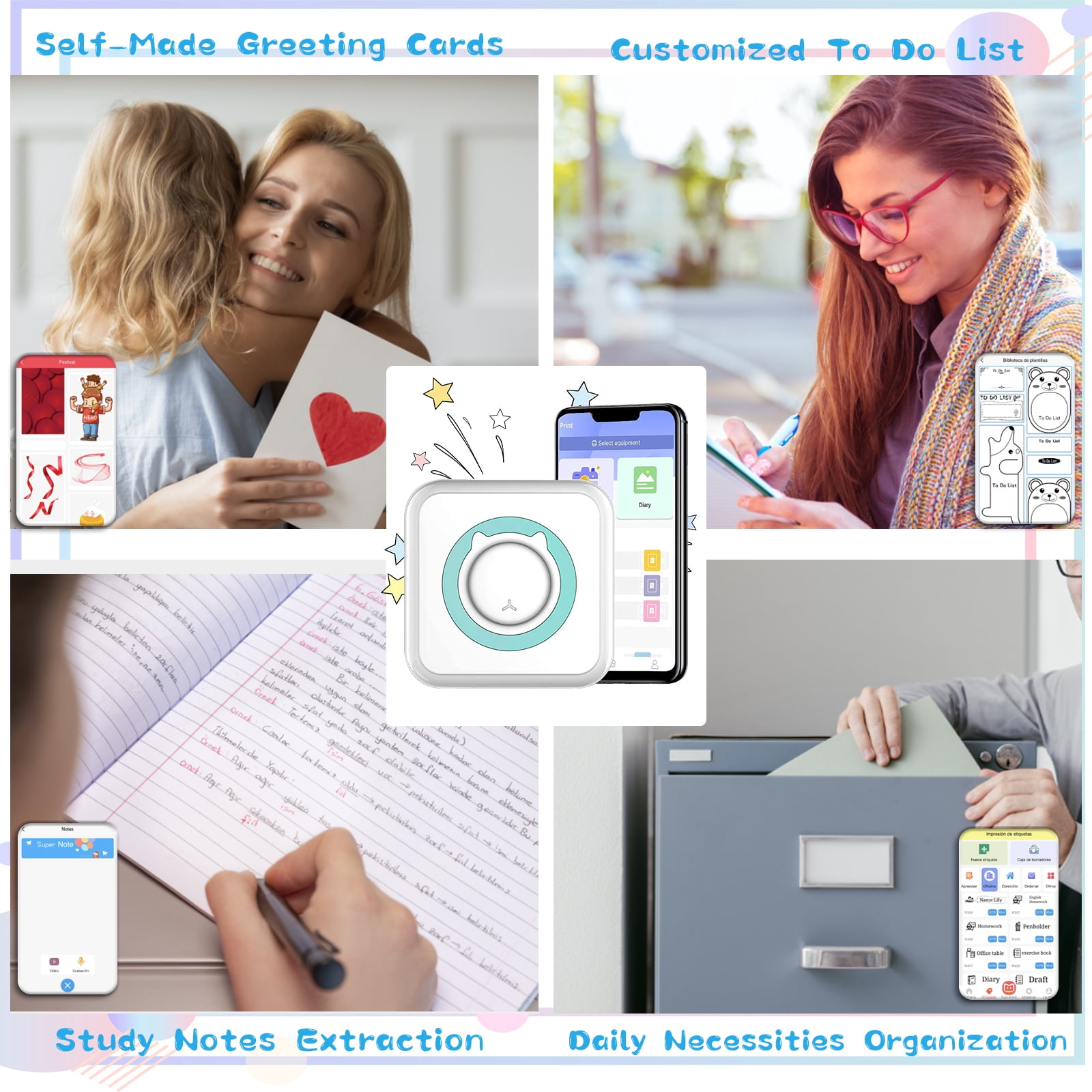 Romanda Portable Photo Printer, Pocket Wireless Bluetooth Thermal Mini Printer with 10 Rolls Printing Paper for Android iOS Smartphone BT Inkless Printing for DIY Journal, Photos, Notes, Gifts - Blue