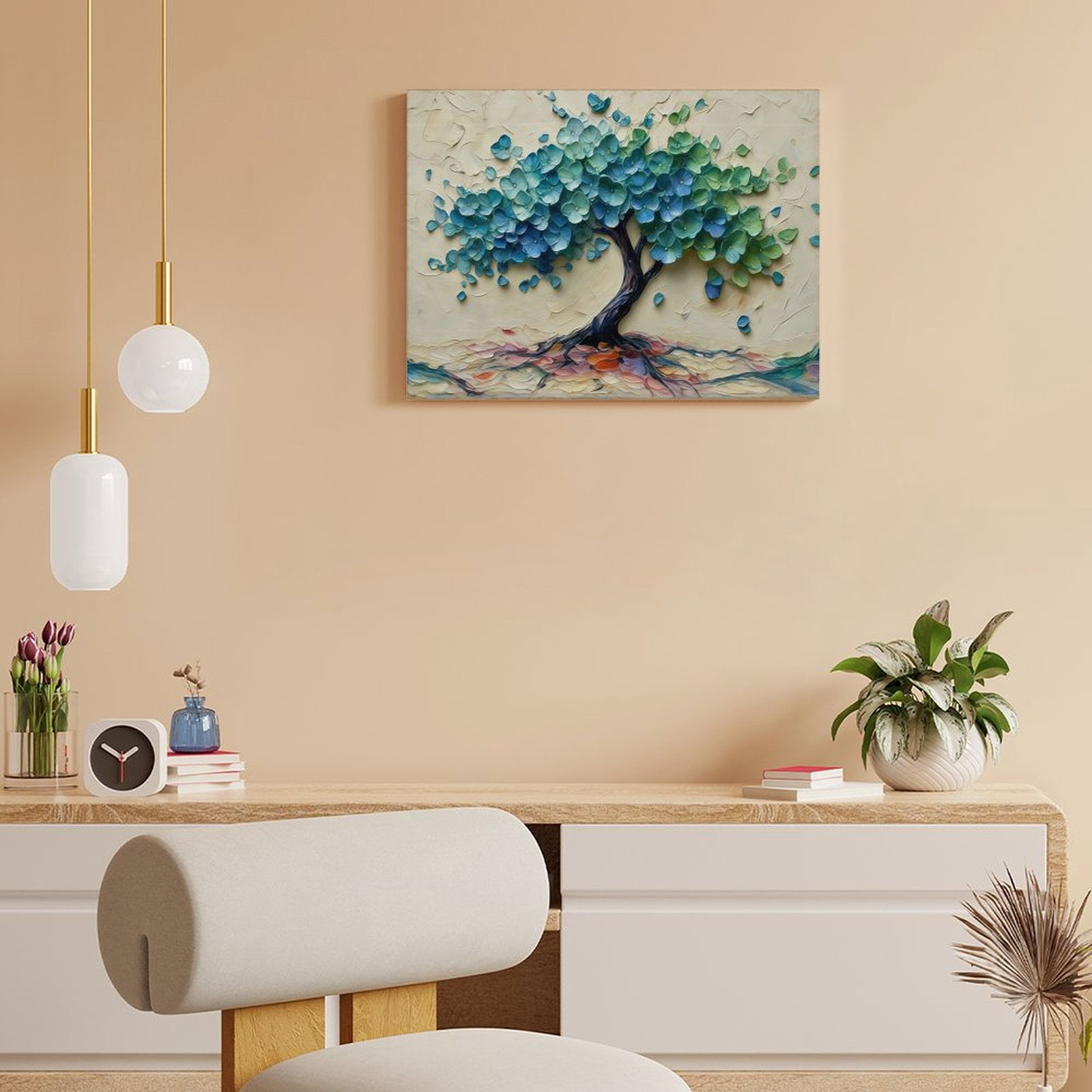 Tree of Life Canvas Wall Art, Textured Abstract Tree Oil Painting Style Print, Waterproof Canvas Artwork for Living Room Bedroom Office Home Decor