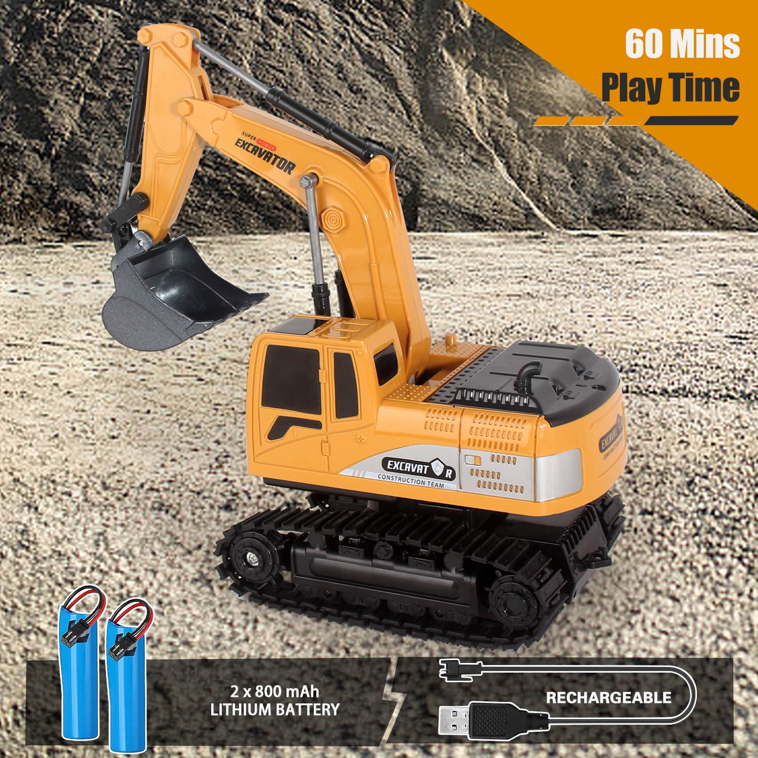 Jiakora Remote Control Excavator Toys for Boys, RC Excavator Toy for Boys 3 4 5 6 7 8 Year Old Kids Christmas Birthday Gift,RC Digger Truck Construction Vehicles with Metal Shovel & Light