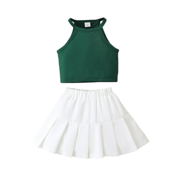 Little Girls Clothes 6T Little Girls Outfits 6T Girls Sleeveless Halter Top Pleated Skirt 2PCS Girls Summer Clothing Set Green