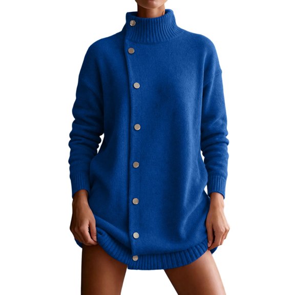 Edvintorg Long Sweaters for Women Turtleneck Long Sleeve Ribbed Knitted Tops with Side Buttons Business Casual Fall Sweater Plus Size