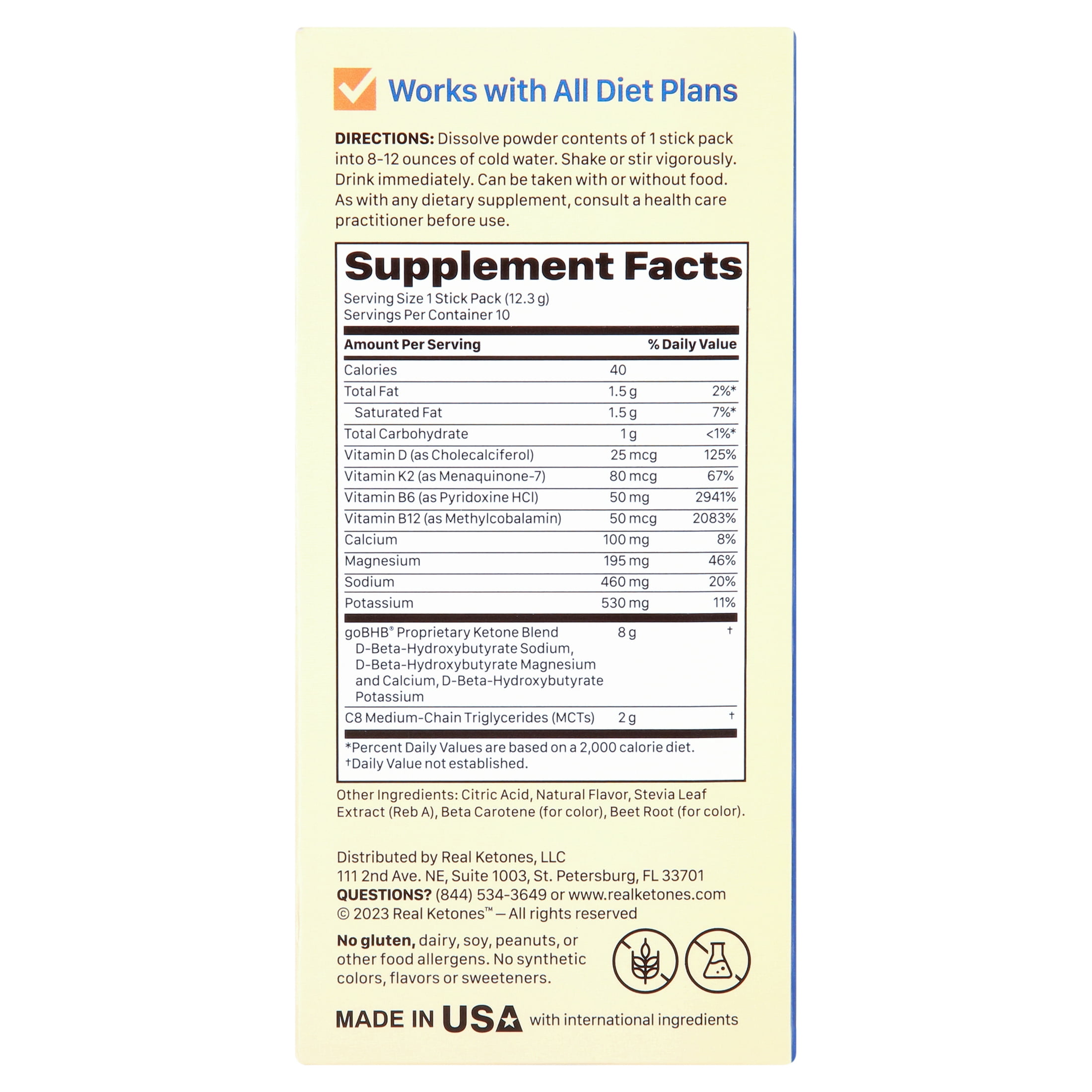 Real Ketones Prime D + Daily Ketone Drink Supplement Powder, Orange Flavored, 10 Count
