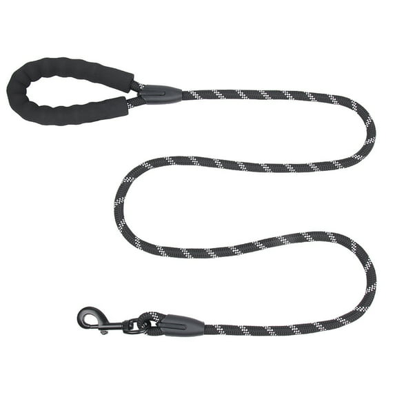 Levviye Reflective Dog Leash 5FT Strong Nylon Round with Sponge Handle for Pet Walking, Black