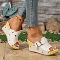 thumbnail image 4 of Rokment Women's Studded Buckles Platform Wedge Mules Slip on Sandals Fashion Casual Suede Peep Toe Color Block Chunky High Heels Summer Dressy Slides Yellow Size 7, 4 of 6