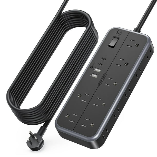 NTONPOWER Cable de extensión de 15/25 pies con múltiples tomacorrientes, regletas con protección contra sobretensiones, cable de extensión largo protector contra sobretensiones para el hogar, oficina,
