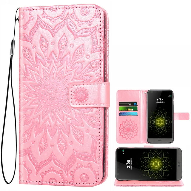 Case for LG G5, PU Leather with Kickstand and 3 Card Slot Flip Wallet Phone Cover (Rose Gold)