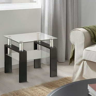 Glass Top End Table with 1 Bottom Shelf Clear and Black - Saltoro Sherpi