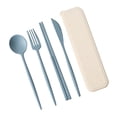 thumbnail image 3 of Toystoory ¡Novedad de 2021! Juego de cubiertos de de 4 Uds., cuchillo de paja de trigo, tenedor, palillos, cuchara, vajilla portátil con caja de Mostrada azul Toystoory HA006622-04, 3 of 6