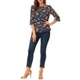 thumbnail image 3 of MODA NOVA Juniors Floral Round Neck Ruffled 3/4 Sleeves Flowy Chiffon Blouse, 3 of 7