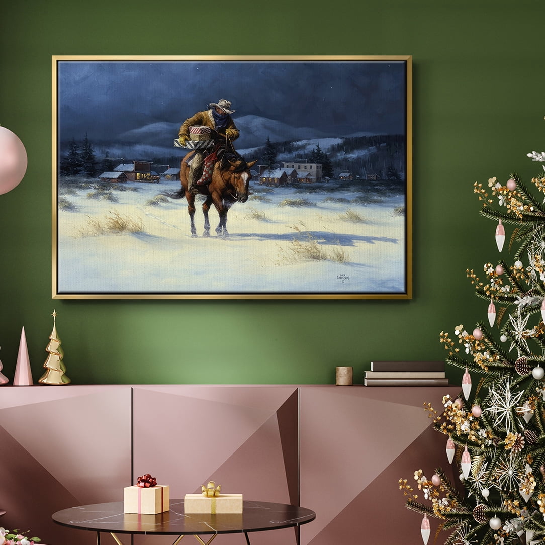 Bringing Christmas Home - Framed Gallery Wrapped Holiday Canvas - 25 x 37 - Gold Frame