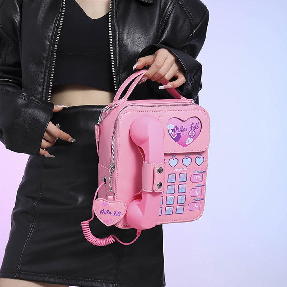 Jiibva Novelty Telephone Shaped Shoulder Bag Funny Retro Phone Design Crossbody Bag Personalized Handbags Purse for Women