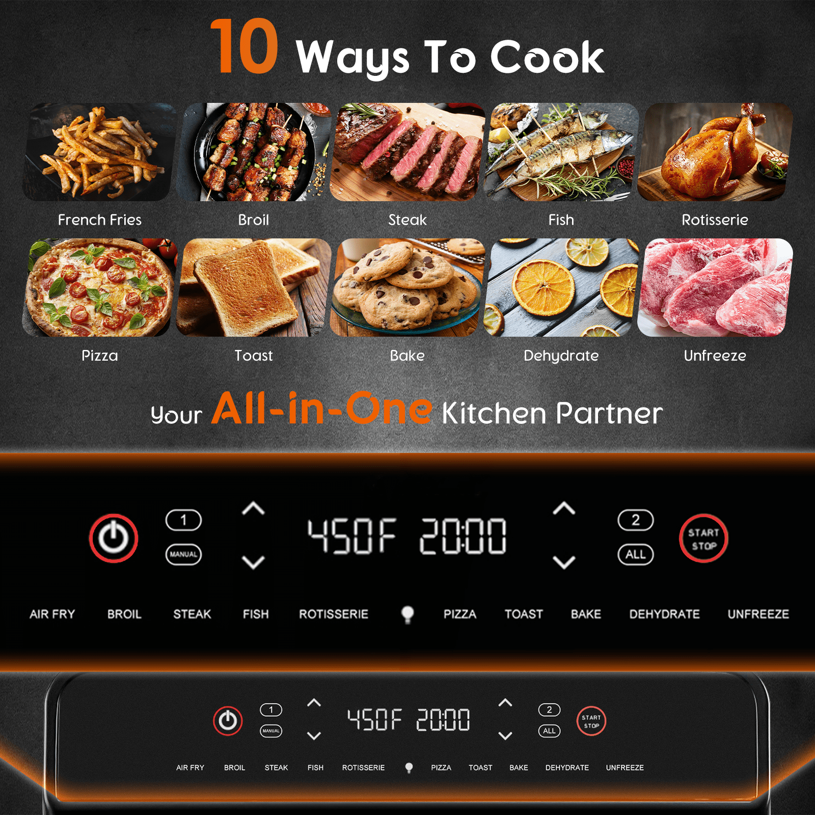 24QT 1800W Internal Stainless Steel Dual Zone Air Fryer Oven with Rotisserie Easy to Use