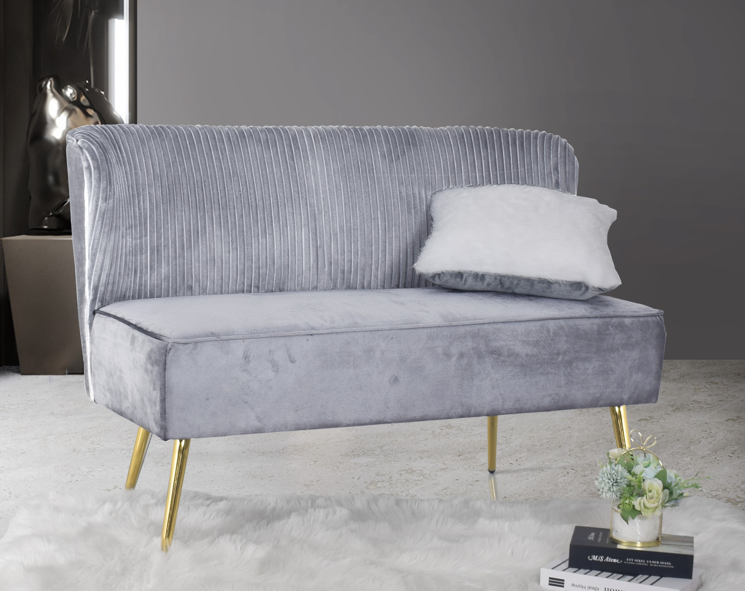 Home Design Hestie 3-Piece Velvet Living Room Set with Side Chair, Loveseat, and Sofa, Modern Curved Backrest Design, Silver Gray