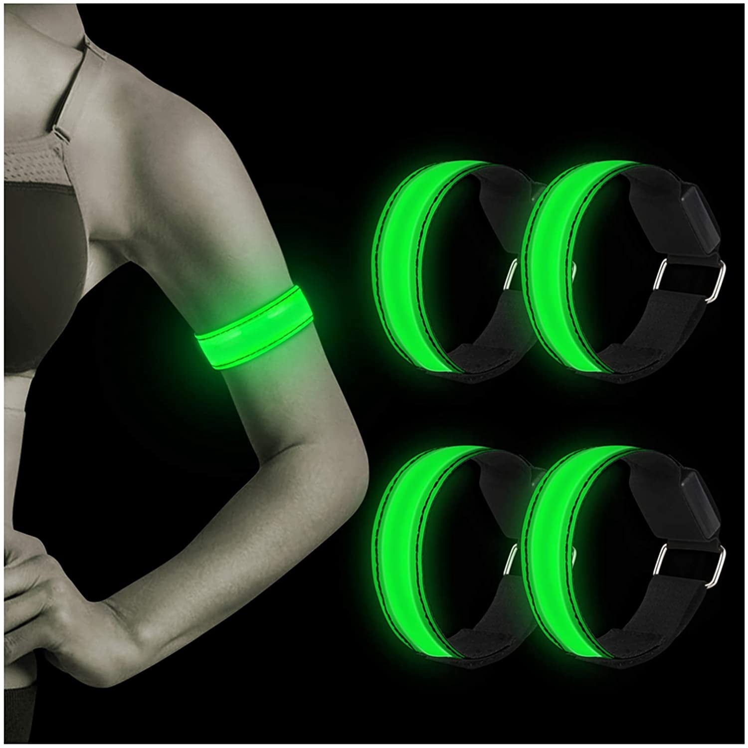 4pcs Lumineux Bras Bandes USB Bracelets de Bande Réfléchissante pour le Sport de Course de Jogging en Plein Air