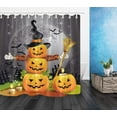 thumbnail image 4 of Halloween Pumpkins Shower Curtain Set Magic Hat Ghost Broom Bathroom Curtain Party Decor,Bath Curtain Hooks Include,72x72 inch Waterproof Polyester Fabric, 4 of 6
