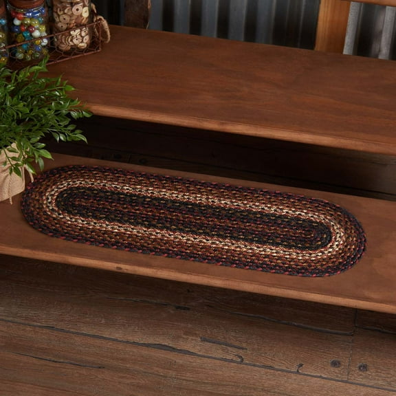 VHC Brands Beckham Stair Tread, Jute Blend, Oval, Red Black Tan, 8.5 x 27 inches
