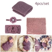 Willstar Newborn Photography Props, 4PCS Baby Photoshoot Props Set, Purple Long Ripple Toddler Wrap with Headbands, Soft Faux Fur Photography Background Mat for Baby Boys and Girls