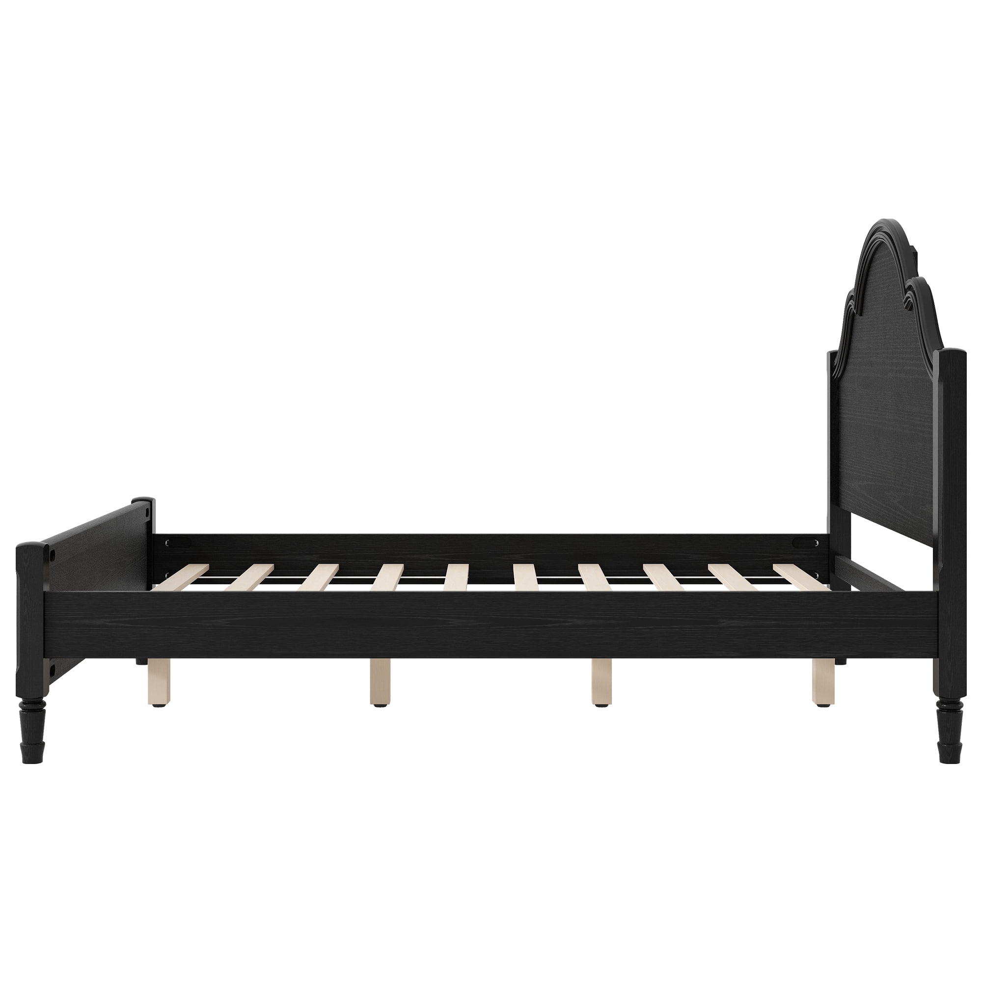 Euroco Wood Queen Size Platform Bed with Headboard, No Spring Box Needed, Black