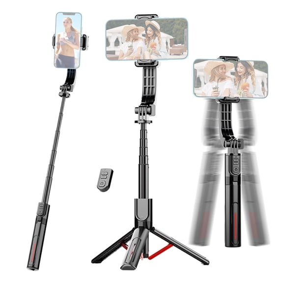 M Buder Extendable Gimbal Stabilizer for Phone Selfie Stick Tripod with Detachable Remote Shutter 26.77 inches / 680 mm Foldable Smartphone Tripod for Vlog Live Streaming Selfie Video