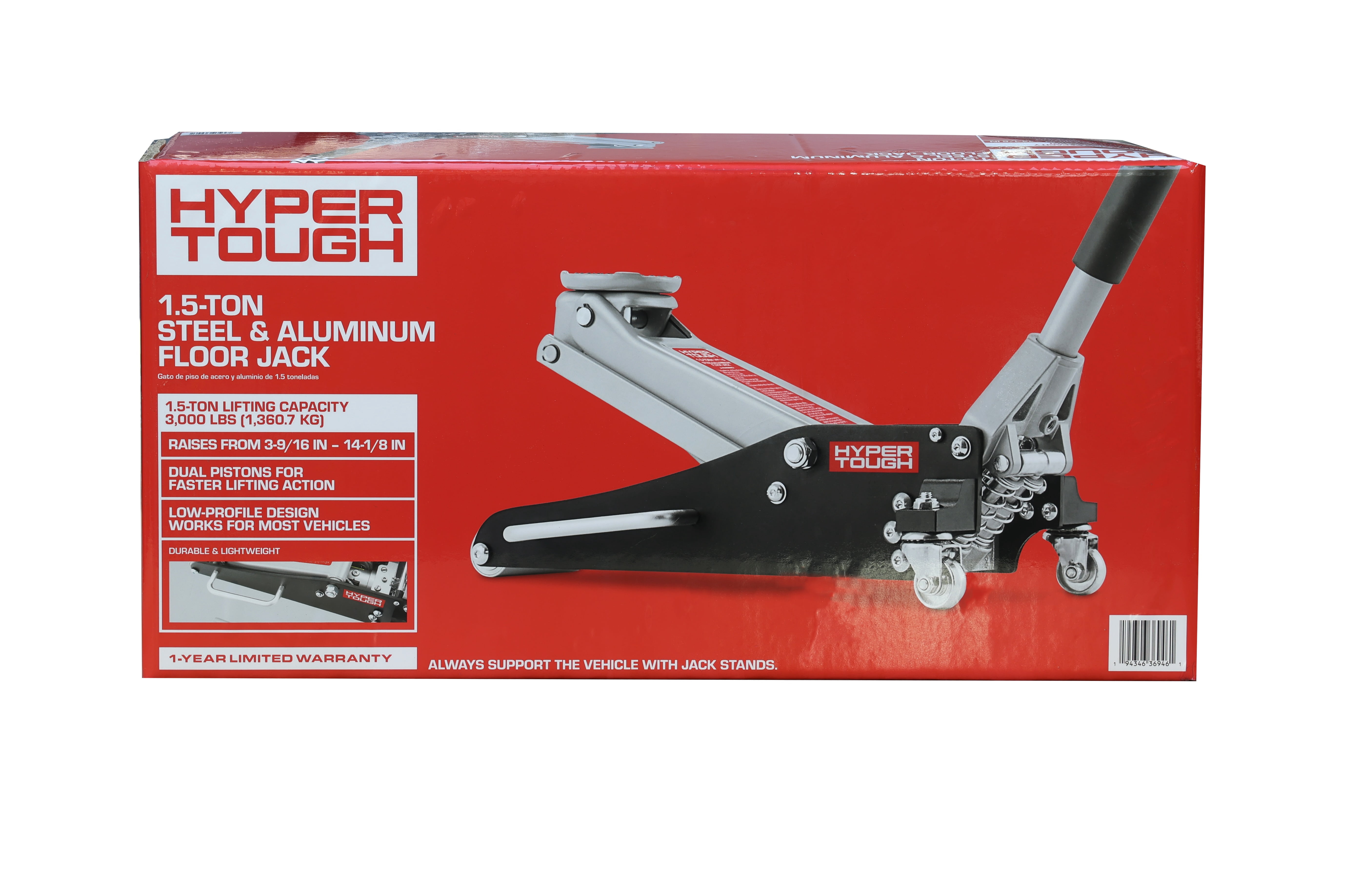 Hyper Tough T815016LW 1.5 Ton Aluminum Steel Race Jack for Cars