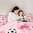 thumbnail image 4 of spefrowx Pink Watercolor Bowknot Twin Bedding for Girls, Cartoon Soccer Sports Bedding Comforter Set, Pink Reversible, 7pcs, 4 of 6