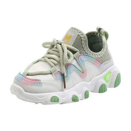 Meresysid Toddler Kids Girls Sports Leisure Mesh Comfortable Soft Sole Non-slip Fabric Breathable Running Shoes Baby Slip-on Shoes Green