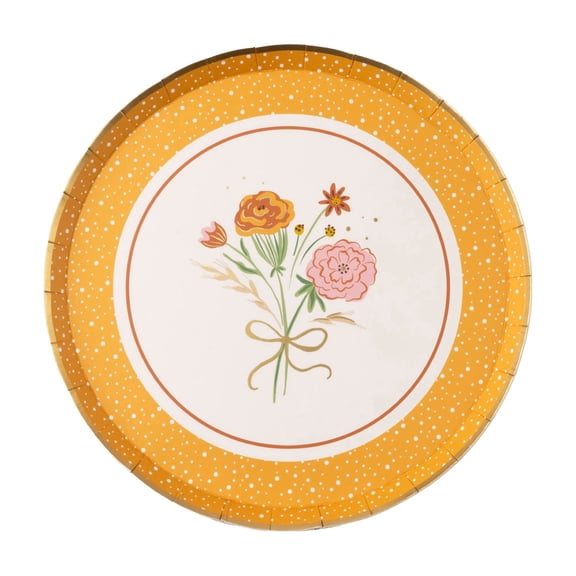 Bonjour Fête Fall Floral Bouquet Small Paper Plates, Disposable Party Supplies, 8 Count, 8 Inch, Thanksgiving