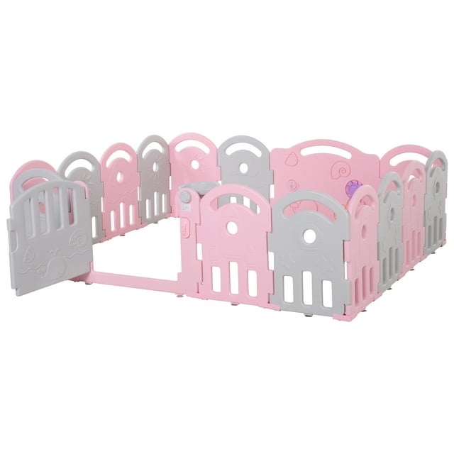 Qaba Baby Enclosure, Indoor & Outdoor Kids Activity Center, Pink
