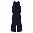 thumbnail image 6 of Cagogo Women's 2 Piece Sleeveless V Neck T-Shirt Wide Leg Pants Set Casual Boho Vacation Outfit Loose Summer Travel Matching Lounge Suits Tracksuit Clothes, Navy 2XL, 6 of 6