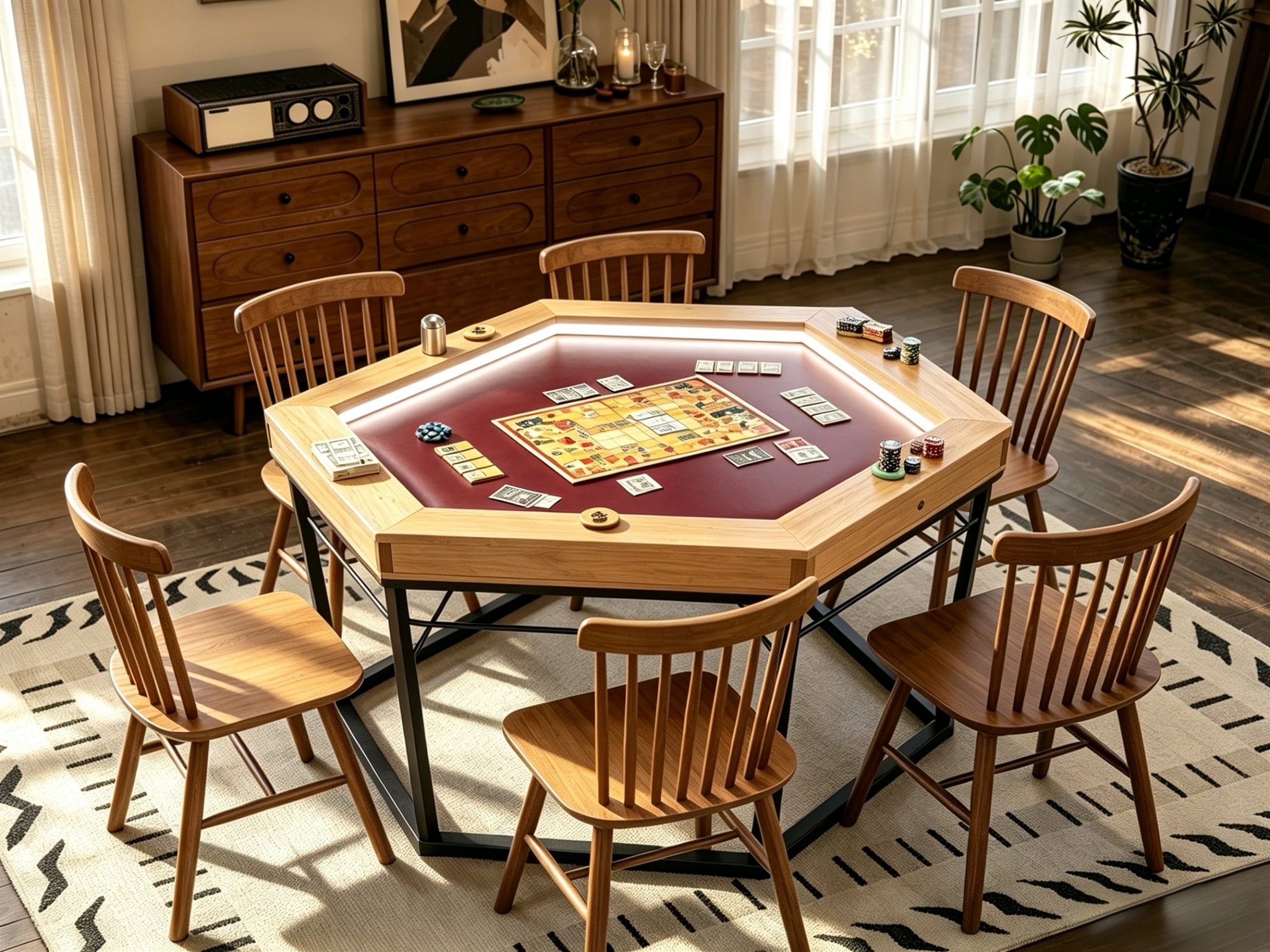 Vinform Solid Wood Board Game & Card Table for Game Rooms, 4-6 Players, 54"x31" Spacious Gaming Surface with Removable Top, Includes Game Mat