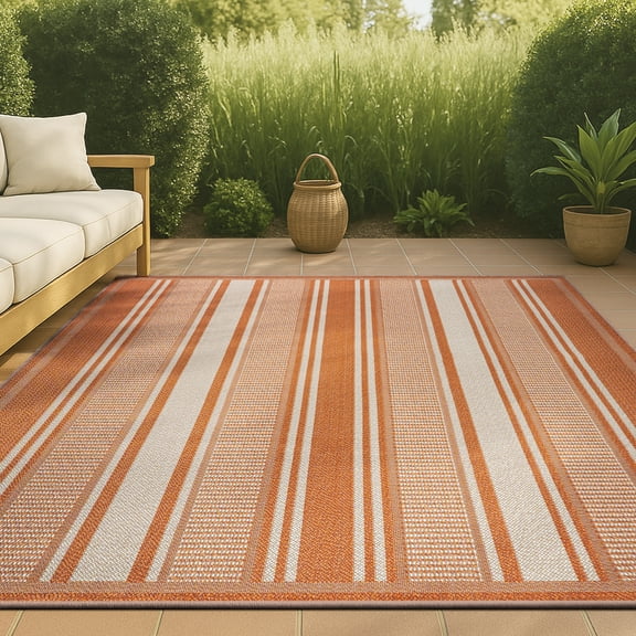 JONATHAN Y SANTA MONICA 8 x 10 Area Rug, Haynes Double Stripe - Orange/Cream, SMB202C-8