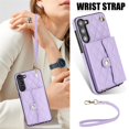thumbnail image 2 of For Apple Samsung Galaxy S25+ 5G Blocking Protective Purse Wallet Case Magnetic Flip Cover Multi-Card Slots Pocket With Detachable Shoulder Strap And Wrist Strap,Purple,For Galaxy S25+ (5G), 2 of 7