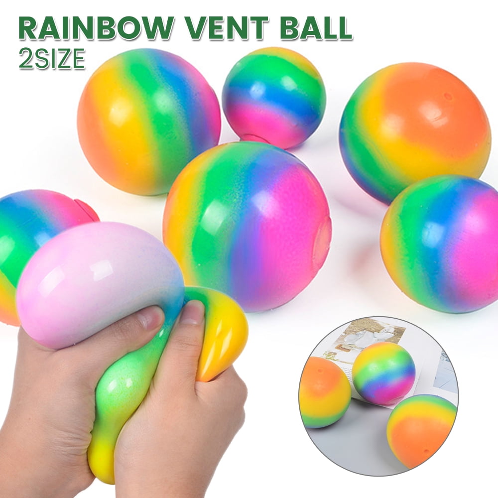 Rainbow Squishy Toy Calm and Stress Relief Squeeze Balls for Adults Stretchy Dough Ball for Autism Sensory Stress Balls for Kids Soft Anti-stress Ball 