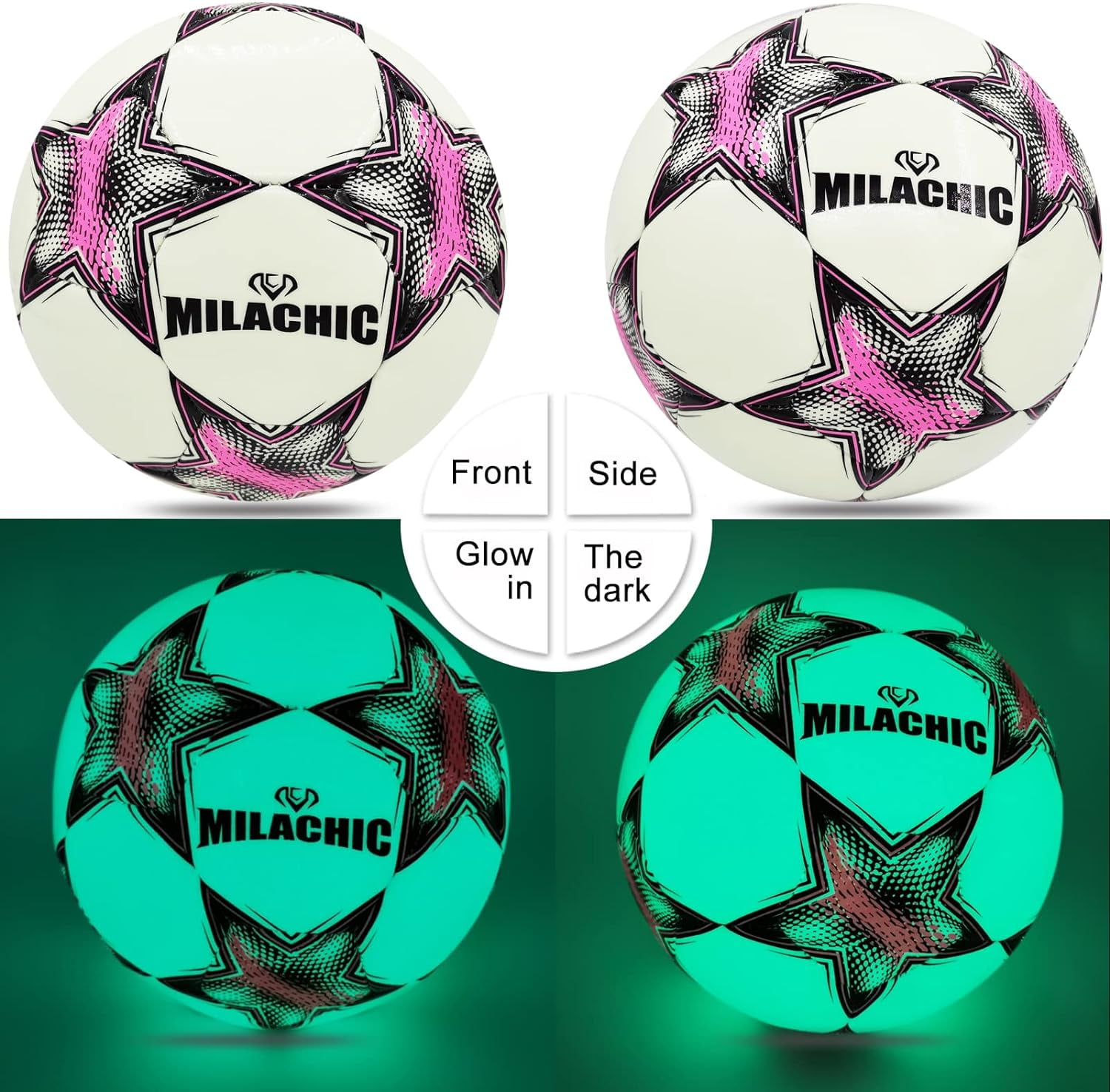 Soccer Ball, Glow in The Dark Soccer Ball Size 3/4 / 5 with Pump, Glowing Luminious Soccer Balls Gifts for Boys, Girls, Men, Women Indoor-Outdoor Soccer Training