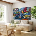 thumbnail image 3 of Framed Canvas Wall Art Colorful Happy Sharks Cartoon Graffiti & Street Art Famous People Pop Art Modern Urban for Living Room, Bedroom, Office(18" W x 12" H，Framed), 3 of 10