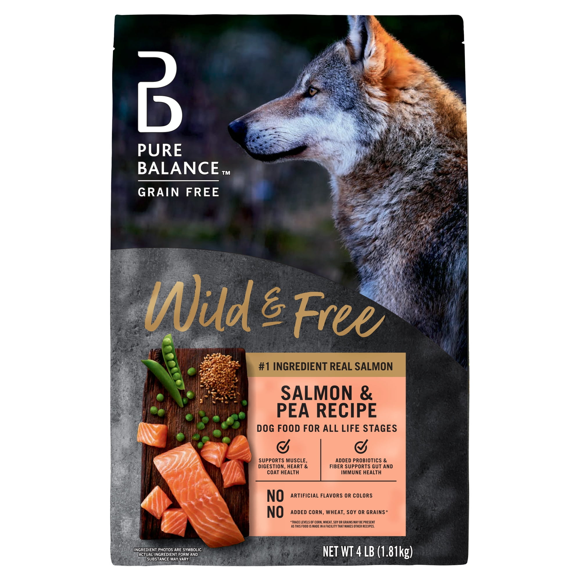 Pure Balance Wild & Free Grain-Free Salmon & Pea Recipe Dry Dog Food, 4 lbs