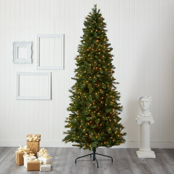 Nearly Natural Clear Prelit 600 LED Green Holiday Slim West Virginia Mountain Pine Artificial Christmas Tree, with 1359 Bendable Branches 9'