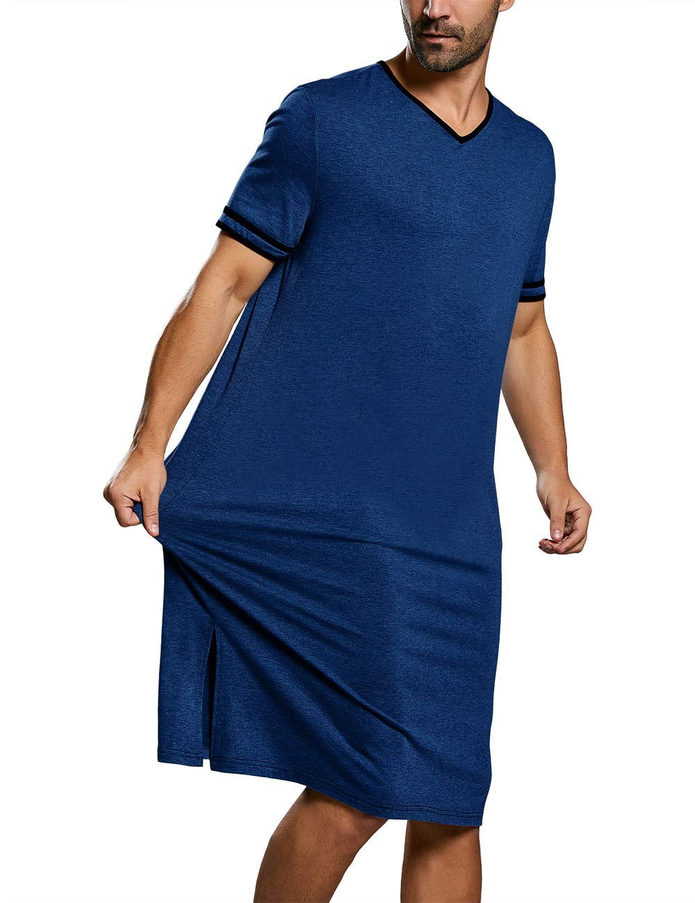 Cotton Nightwear Comfy Big/&Tall V Neck Short Sleeve Soft Loose Pajama Sleep Shirt Stylebek Mens Nightshirt