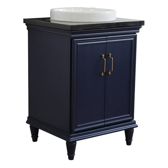 25 in. Single Wooden Vanity  Blue with Black Galaxy Rectangle Sink