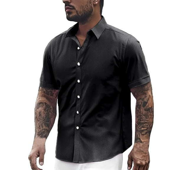 Men's Shirts Dress Short Sleeve Slim Fit Business Casual for Button Up Shirt Top 2XL