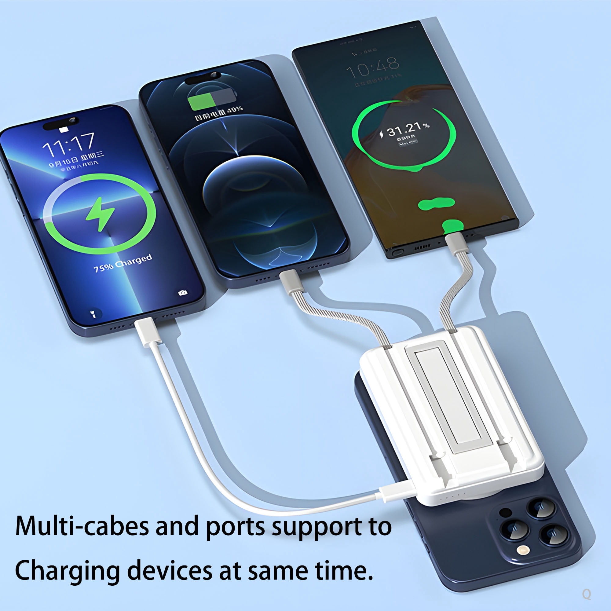 10000mAh Magnetic Battery Wireless Power Bank,20W Fast Charging Portable Charger,3-in-1 Wireless Charger Built-in Cables foriPhone 16. 15.../Samsung/iPad4