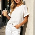 thumbnail image 5 of cfhntfmh Women's Short Sleeve Sweaters Tops Oversized Summer Casual Ruffled Hem Knit Pullover Crochet Blouses Cute Tops, 5 of 7