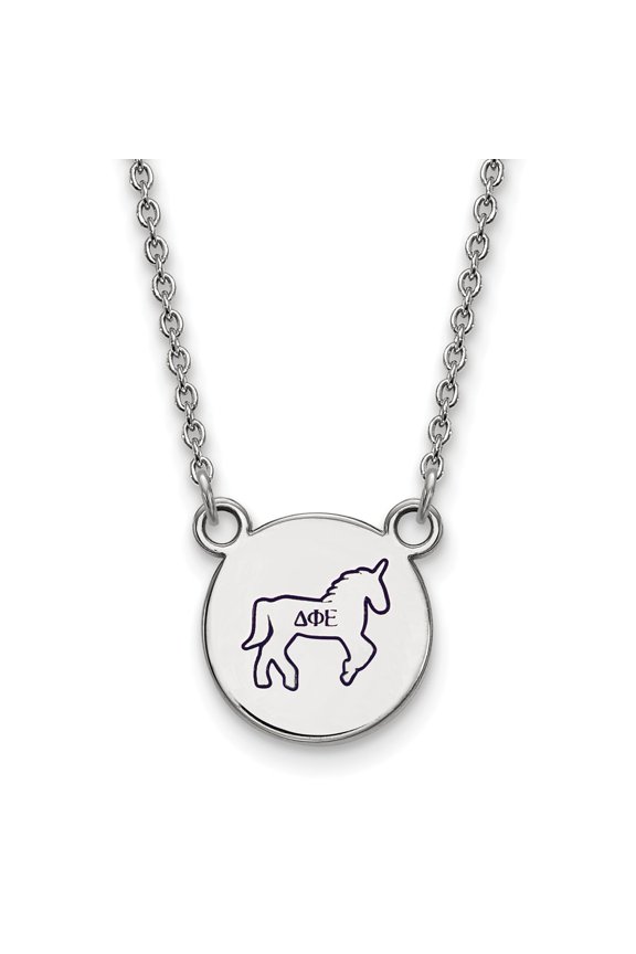 Sterling S. Rh-plated LogoArt Delta Phi Epsilon Sm Enl Pend With Necklace; 18 inch; for Adults and Teens; for Women and Men