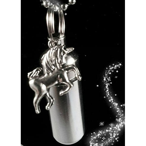 Silver UNICORN CREMATION URN with Laser ENGRAVED HEART - Includes Velvet Pouch and Fill Kit