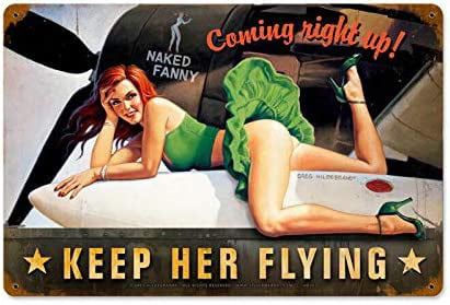 Vintage Style Metal Tin Sign 8x12inch Pinup Girl Flying High Garage Home Kitchen 