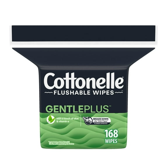 Cottonelle GentlePlus Flushable Wet Wipes with Aloe & Vitamin E, Adult Wet Wipes, 1 Refill Pack, 168 Wipes per Pack, Packaging May Vary